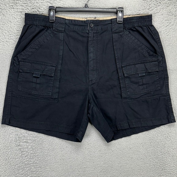 St. Johns Bay Mens Cargo Shorts 42 Black Pocket Elastic Waistband Hiking Outdoor